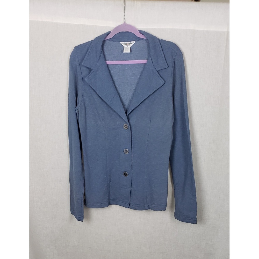 Hard Tail Forever Blue Cotton Blend Knit Blazer Jacket L Coastal Grandma USA
